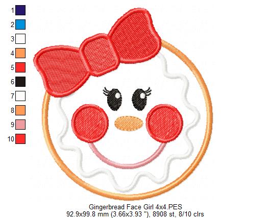 Christmas Gingerbread Face Boy and Girl - Applique
