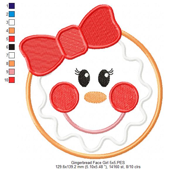 Christmas Gingerbread Face Boy and Girl - Applique