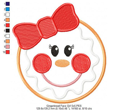 Christmas Gingerbread Face Boy and Girl - Applique