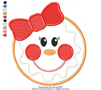 Christmas Gingerbread Face Boy and Girl - Applique