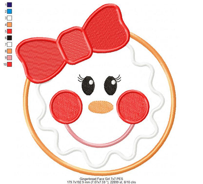 Christmas Gingerbread Face Boy and Girl - Applique