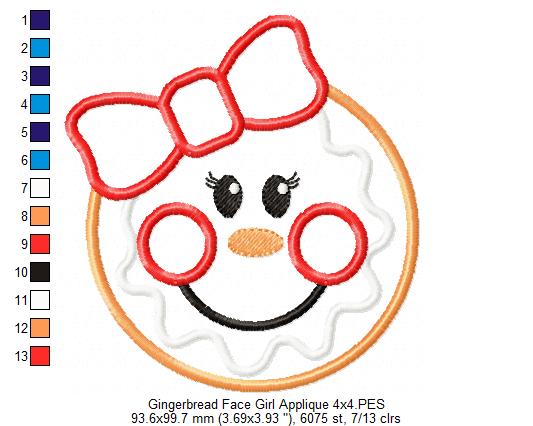 Christmas Gingerbread Face Boy and Girl - Applique