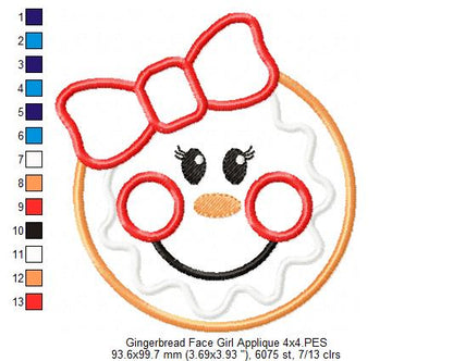 Christmas Gingerbread Face Boy and Girl - Applique