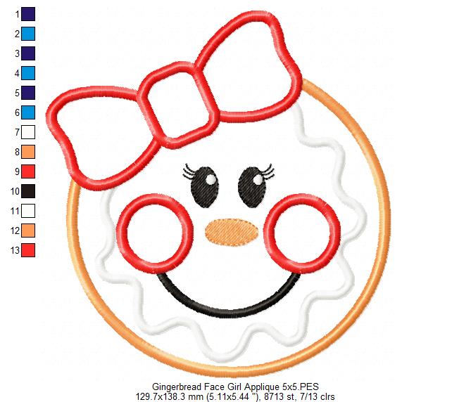 Christmas Gingerbread Face Boy and Girl - Applique