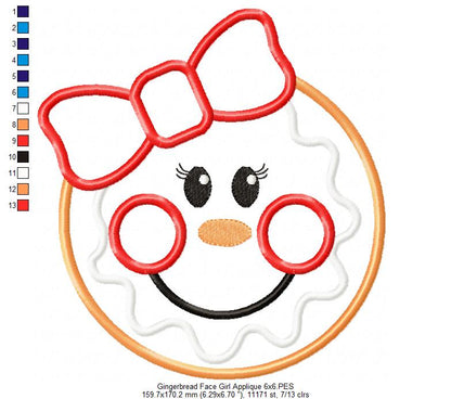 Christmas Gingerbread Face Boy and Girl - Applique