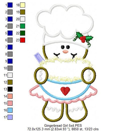 Cooker Gingerbread Girl  - Applique Embroidery