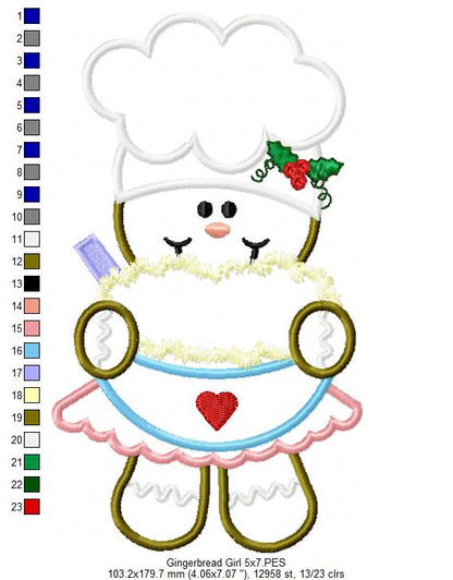 Cooker Gingerbread Girl  - Applique Embroidery