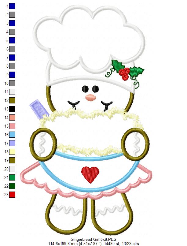 Cooker Gingerbread Girl  - Applique Embroidery