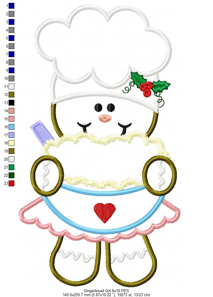 Cooker Gingerbread Girl  - Applique Embroidery