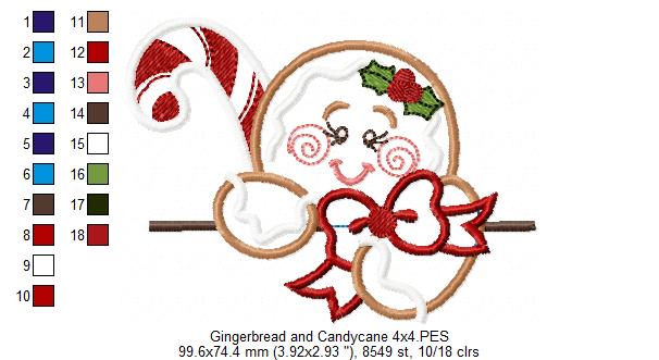 Gingerbread and Candy Cane  - Applique