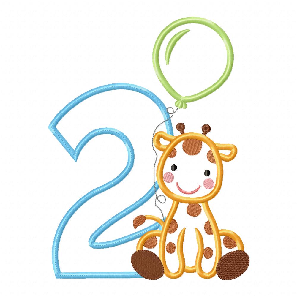 Giraffe Birthday Number Two - Appliqué - Machine Embroidery Design
