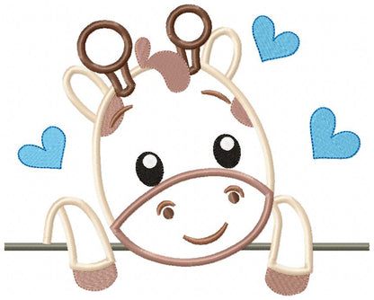 Giraffe Boy Smiling - Applique Embroidery