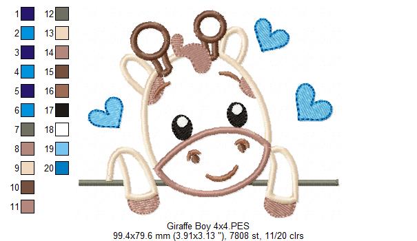Giraffe Boy Smiling - Applique Embroidery