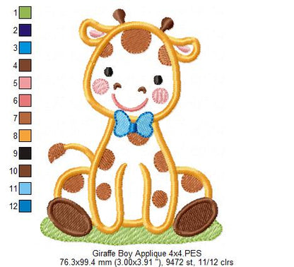 Giraffe Boy with Bow - Applique