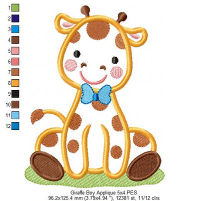 Giraffe Boy with Bow - Applique