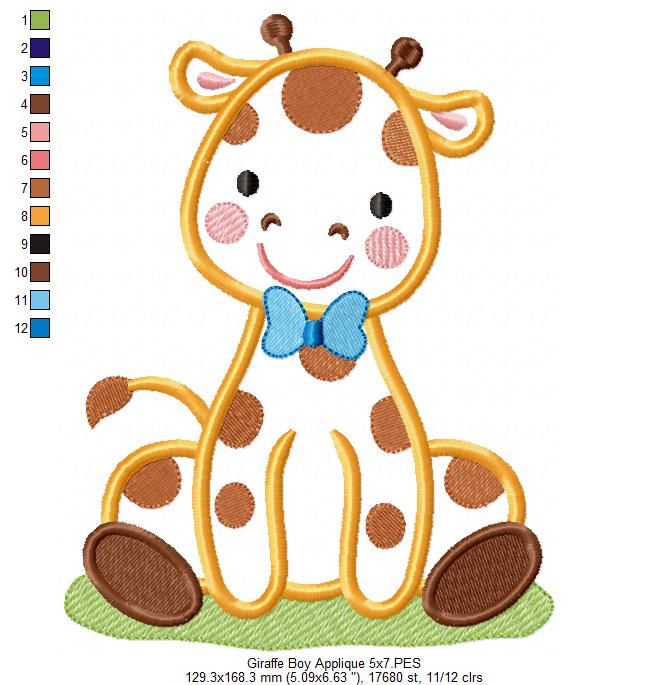Giraffe Boy and Girl with Bow - Applique - Set of 2 designs