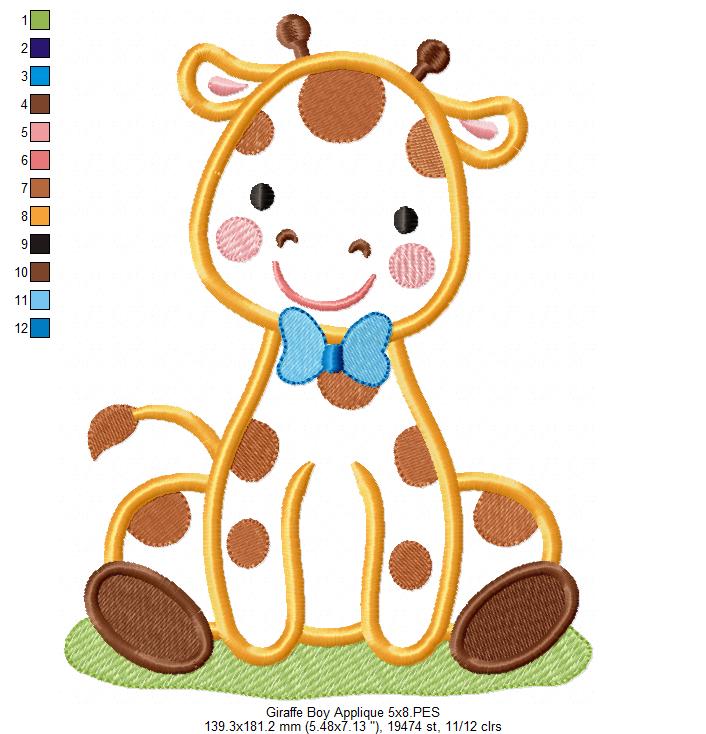 Giraffe Boy and Girl with Bow - Applique - Set of 2 designs
