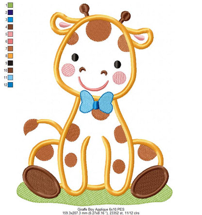 Giraffe Boy with Bow - Applique