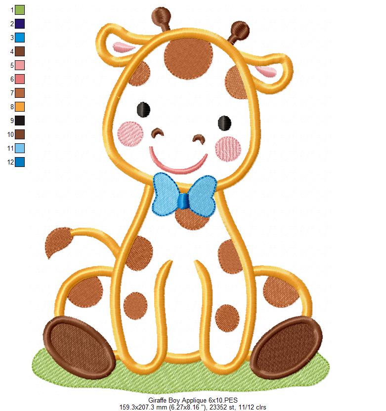 Giraffe Boy and Girl with Bow - Applique - Set of 2 designs