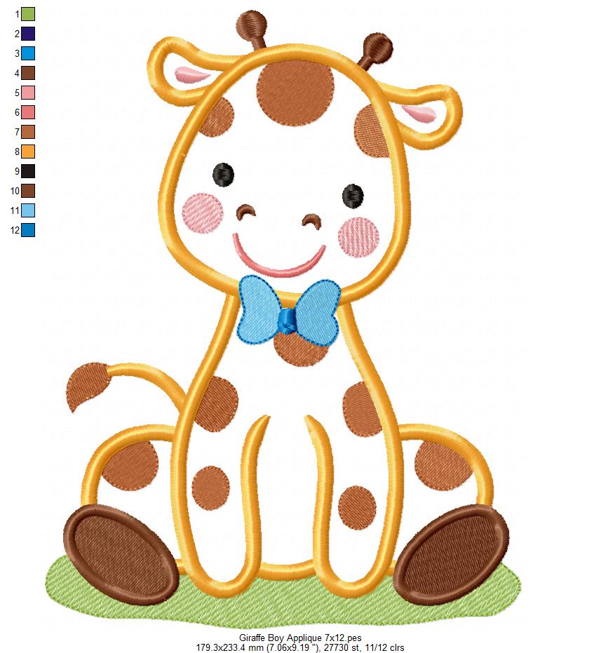 Giraffe Boy and Girl with Bow - Applique - Set of 2 designs