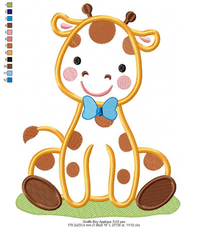 Giraffe Boy and Girl with Bow - Applique - Set of 2 designs