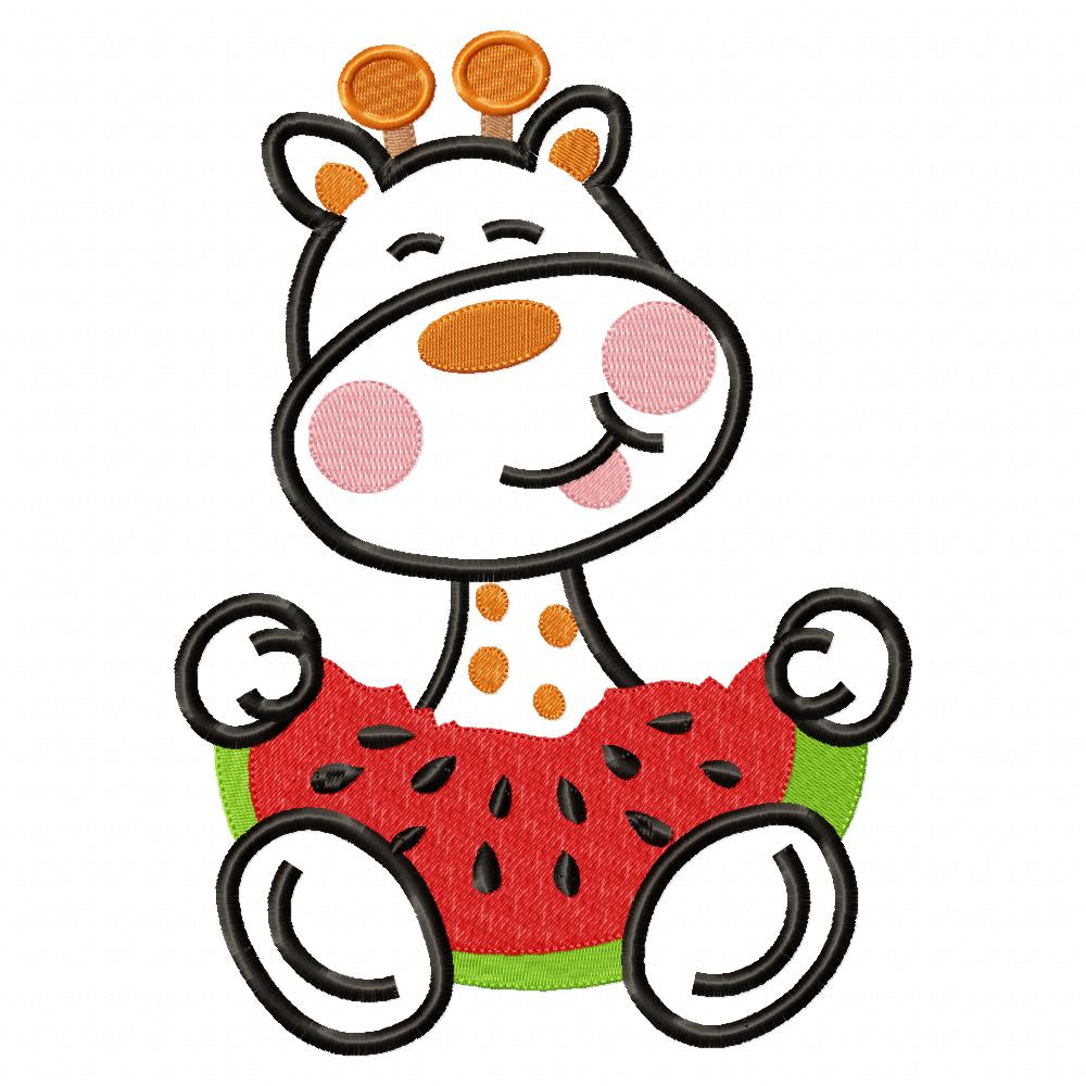 Watermelon Giraffe - Appliqué – Machine Embroidery Design
