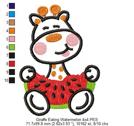 Watermelon Giraffe - Appliqué – Machine Embroidery Design