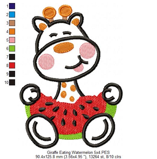 Watermelon Giraffe - Appliqué – Machine Embroidery Design