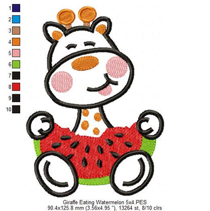 Watermelon Giraffe - Appliqué – Machine Embroidery Design