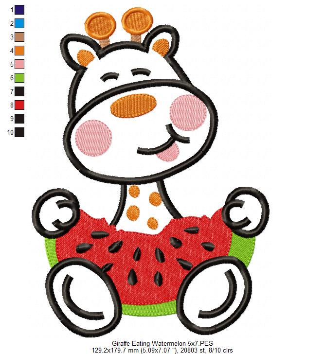 Watermelon Giraffe - Appliqué – Machine Embroidery Design