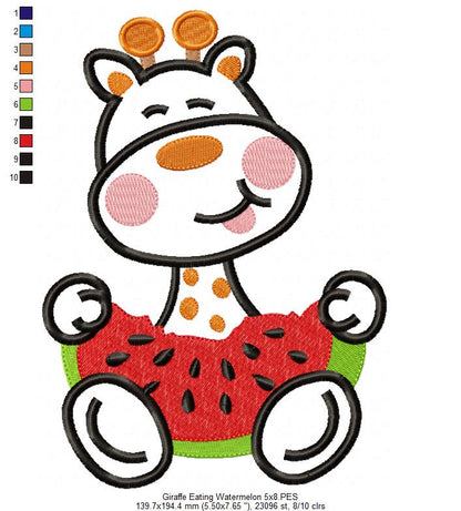 Watermelon Giraffe - Appliqué – Machine Embroidery Design