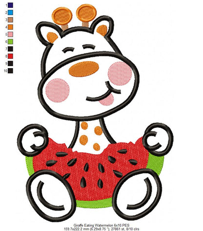 Watermelon Giraffe - Appliqué – Machine Embroidery Design