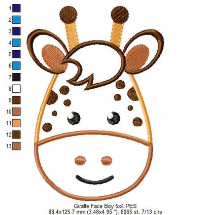 Giraffe Face Boy and Girl - Applique - Set of 2 designs