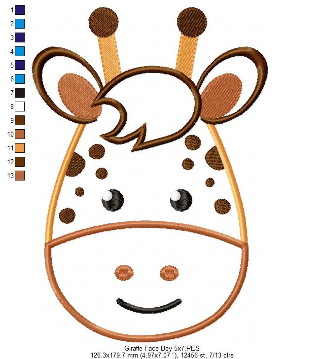 Giraffe Face Boy and Girl - Applique - Set of 2 designs