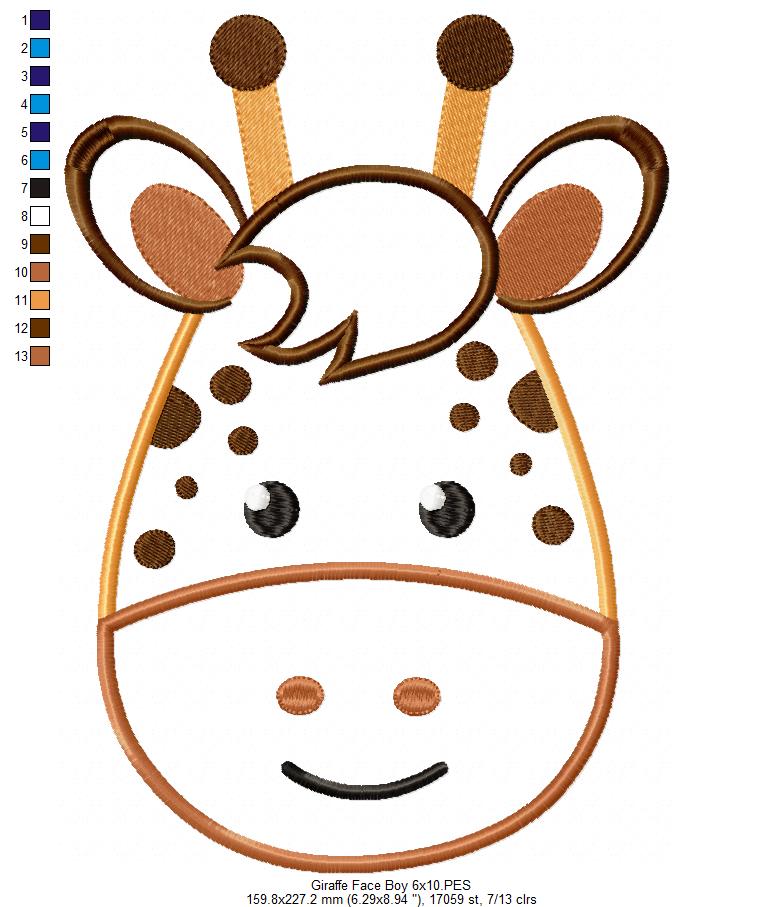 Giraffe Face Boy and Girl - Applique - Set of 2 designs