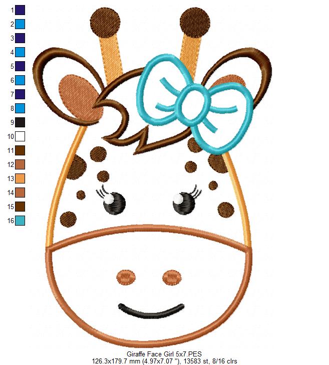 Giraffe Face Boy and Girl - Applique - Set of 2 designs
