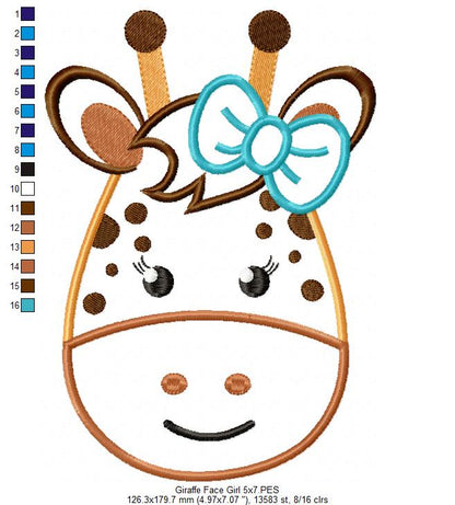 Giraffe Face Boy and Girl - Applique - Set of 2 designs