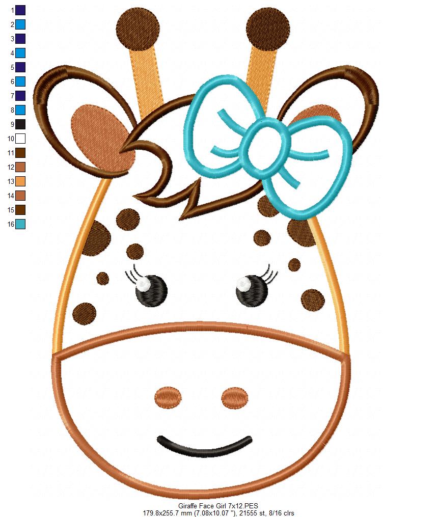 Giraffe Face Boy and Girl - Applique - Set of 2 designs