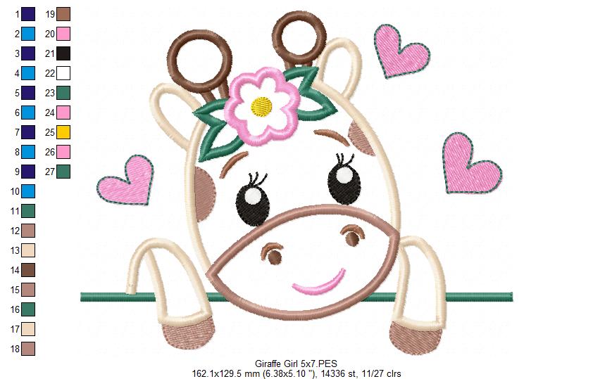 Sweet Giraffe Peek - Applique - Machine Embroidery Design