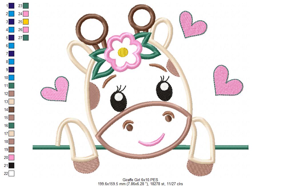 Sweet Giraffe Peek - Applique - Machine Embroidery Design
