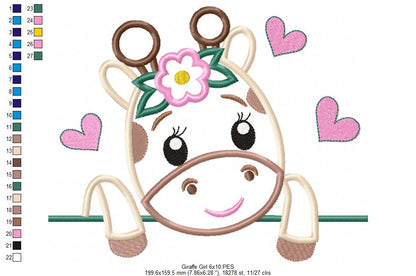 Sweet Giraffe Peek - Applique - Machine Embroidery Design