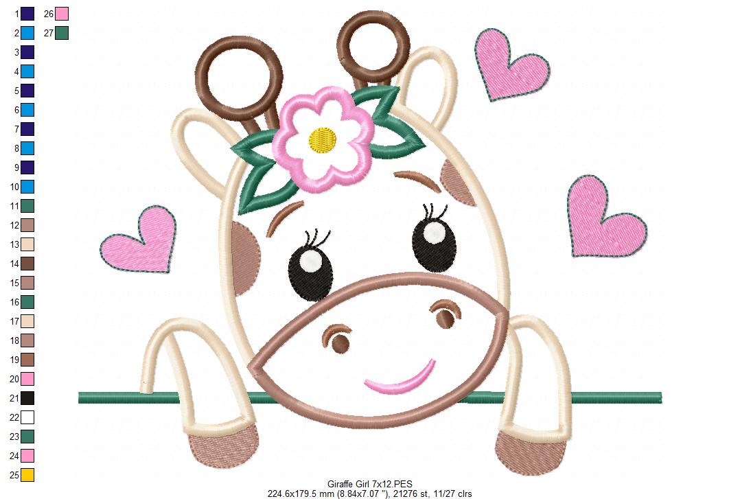 Sweet Giraffe Peek - Applique - Machine Embroidery Design