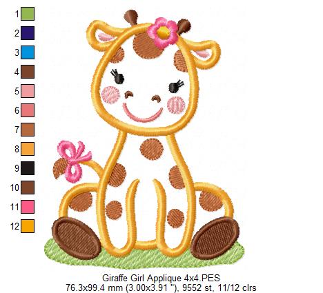 Giraffe Girl with Bow - Applique - Machine Embroidery Design