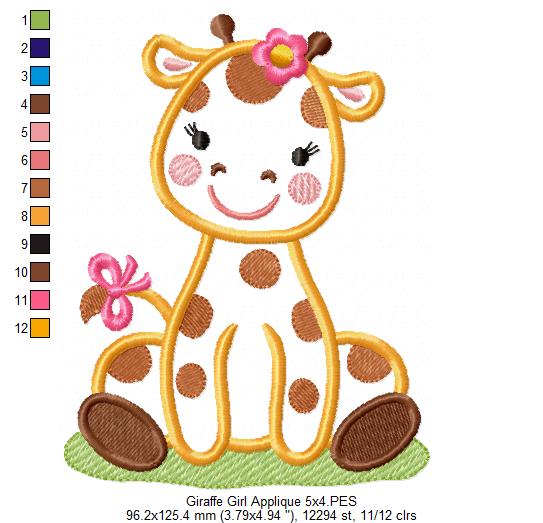 Giraffe Girl with Bow - Applique - Machine Embroidery Design