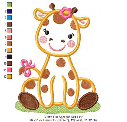 Giraffe Girl with Bow - Applique - Machine Embroidery Design