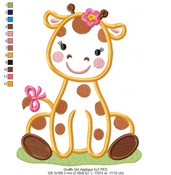 Giraffe Girl with Bow - Applique - Machine Embroidery Design