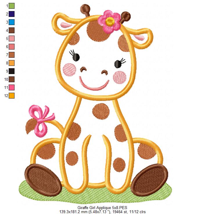 Giraffe Girl with Bow - Applique - Machine Embroidery Design