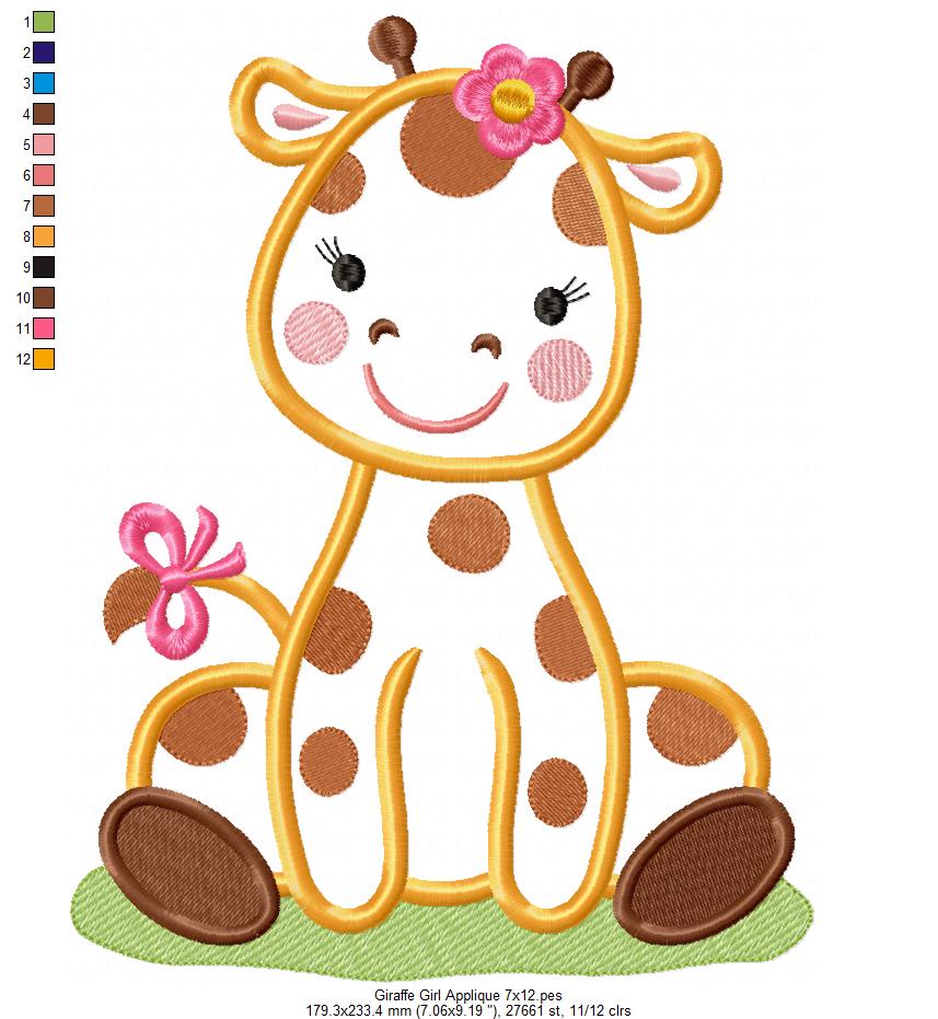 Giraffe Girl with Bow - Applique - Machine Embroidery Design