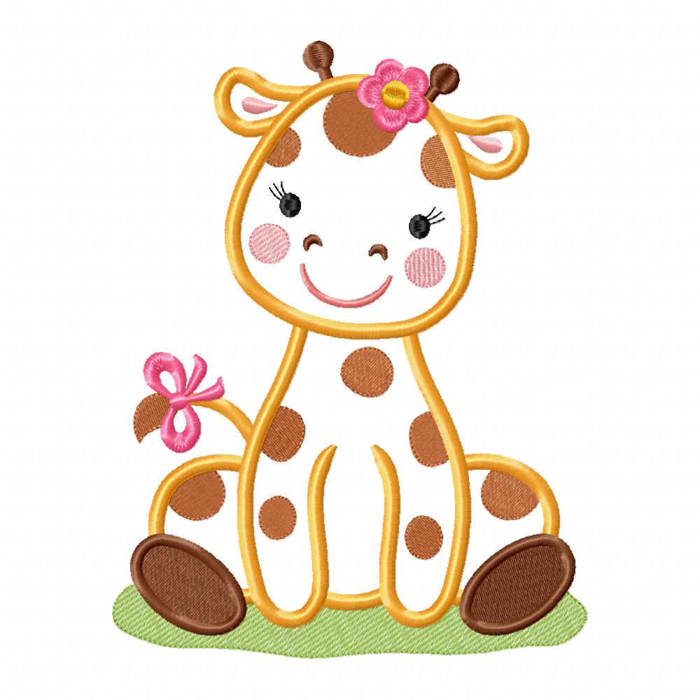 Giraffe Girl with Bow - Applique - Machine Embroidery Design