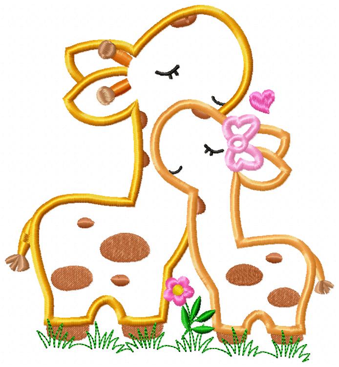 Giraffe Mom and Daughter – Applique – Machine Embroidery Design